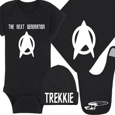 Trekkie Baby Onesie - The Next Generation (12-18 Month - Black Fabric - White Design)