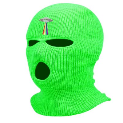 Rainbow Spaceship Ski Mask Embroidered Pride Three Hole Mask Knit Parade Balaclava (Green)