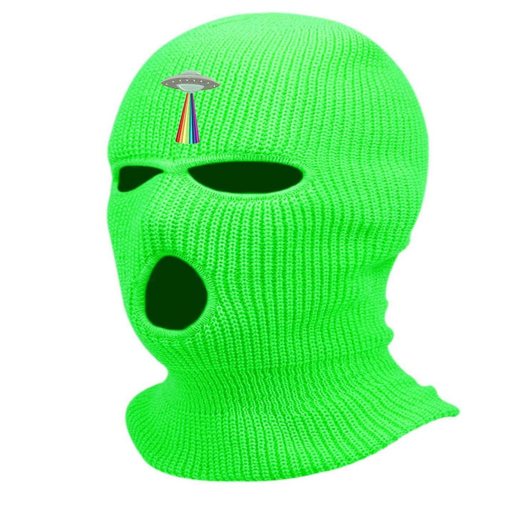 Rainbow Spaceship Ski Mask Embroidered Pride Three Hole Mask Knit Parade Balaclava (Green)