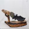 Flint Knapped Purple Sandstone/Goldstone MAYAN ECCENTRIC Knife Blade using Pressure Flake Techniques Hafted on Polished Petrified Wood Handle Using Crushed Pyrite-Includes Western Sagebrush Wood Stand view 1
