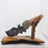 Flint Knapped Purple Sandstone/Goldstone MAYAN ECCENTRIC Knife Blade using Pressure Flake Techniques Hafted on Polished Petrified Wood Handle Using Crushed Pyrite-Includes Western Sagebrush Wood Stand view 4