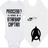 Trekkie Baby Onesie - Princess? I'd Rather Be A Starship Captain (0-3 Month - White Fabric - Black Design) view 1