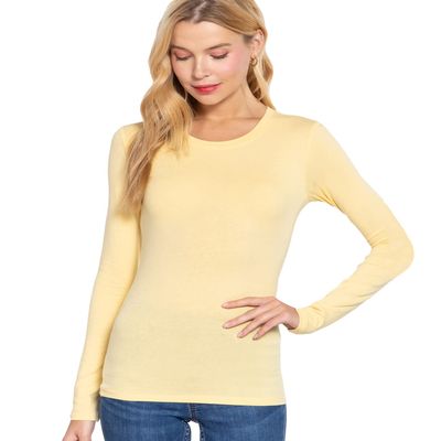 JYB CO Womens Basic Active Slim Fit Crew Neck Long Sleeve Top T-Shirt in Sunlight Yellow - M