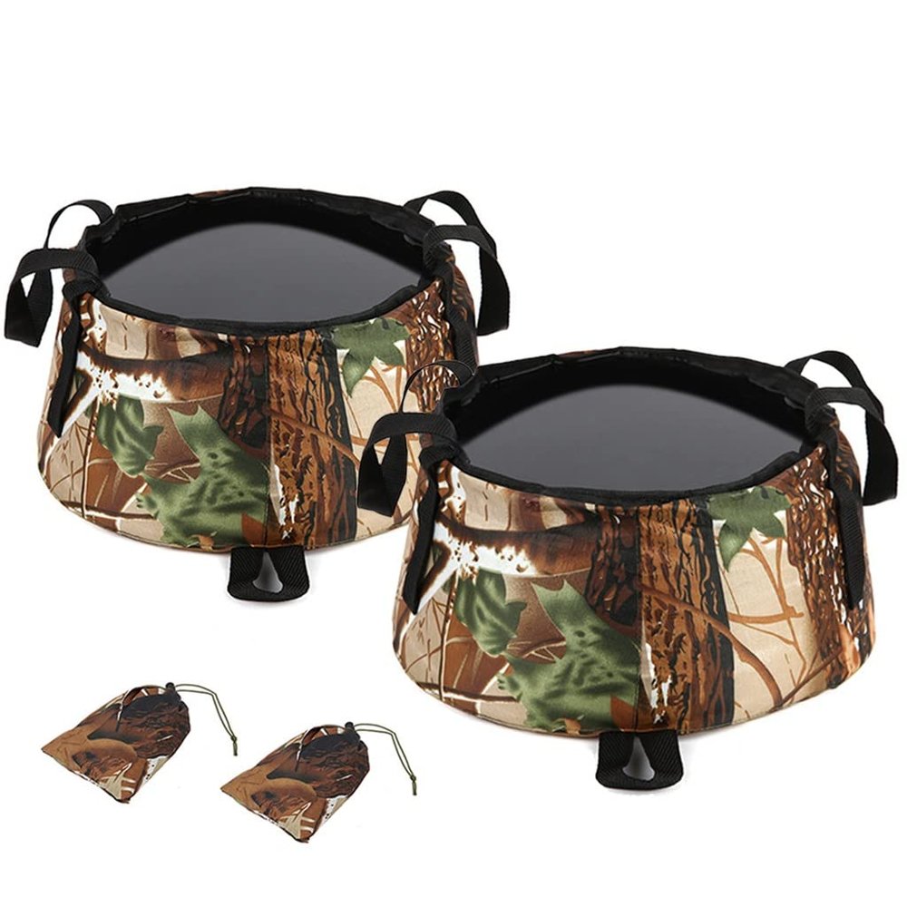 NABEIM Collapsible Bucket Small, 2 Pack Portable Fishing Water Pail, 5L Portable Camping Wash Basin,Folding Water Container for Fishing Beach Hiking Gardening (Color : Camo)