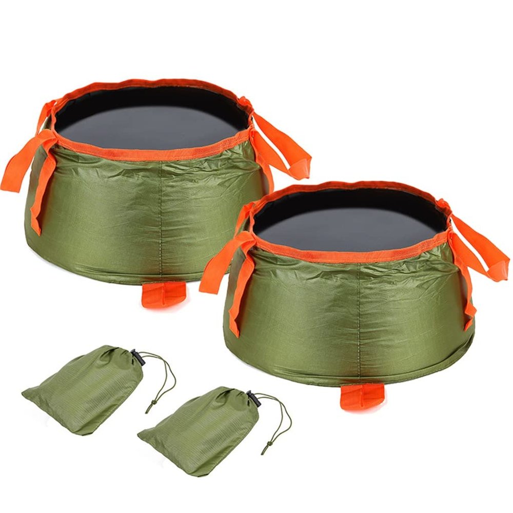 Collapsible Bucket Small, 2 Pack Portable Fishing Water Pail, 5L Portable Camping Wash Basin,Folding Water Container for Fishing Beach Hiking Gardening (Color : Green B)