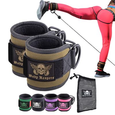 Body Reapers Workout Ankle Straps for Cable Machine Women, Ankle Cuff Cable Attachment, Ankle Clips for Cable Machine, Glute Kick Back Ankle Straps, Glute Workout, Lower Body Exercises - Pair