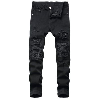 Men's Ripped Stretch Skinny Jeans Slim Fit Hip Hop Distressed Denim Pants Vintage Destroyed Zipper Jean Trousers (Black,36)