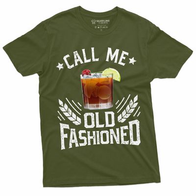 Men's Call me Old Fashioned Drinking Party Tshirt Fathers Day Whiskey on Rocks T-Shirt (X-Large Military Green)