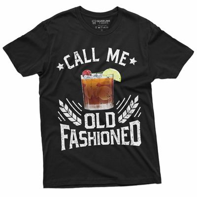 Men's Call me Old Fashioned Drinking Party Tshirt Fathers Day Whiskey on Rocks T-Shirt (X-Large Black)