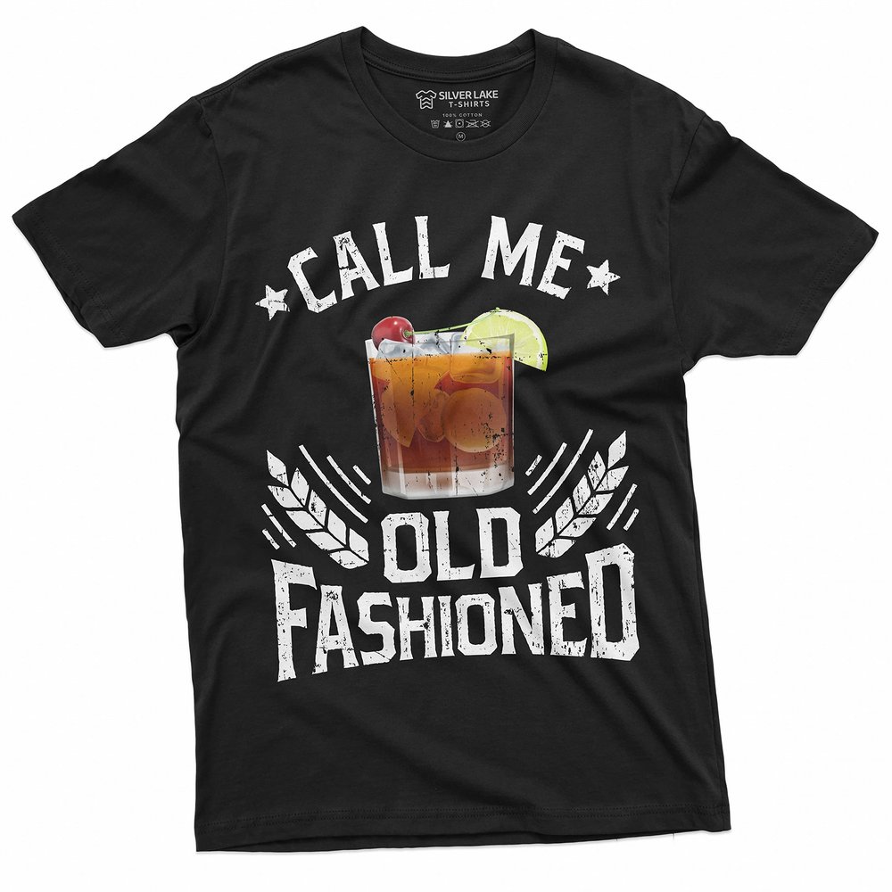Men's Call me Old Fashioned Drinking Party Tshirt Fathers Day Whiskey on Rocks T-Shirt (X-Large Black)
