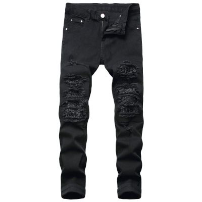 Maiyifu-GJ Men's Ripped Stretch Skinny Jeans Slim Fit Hip Hop Distressed Denim Pants Vintage Destroyed Zipper Jean Trousers (Black,40)