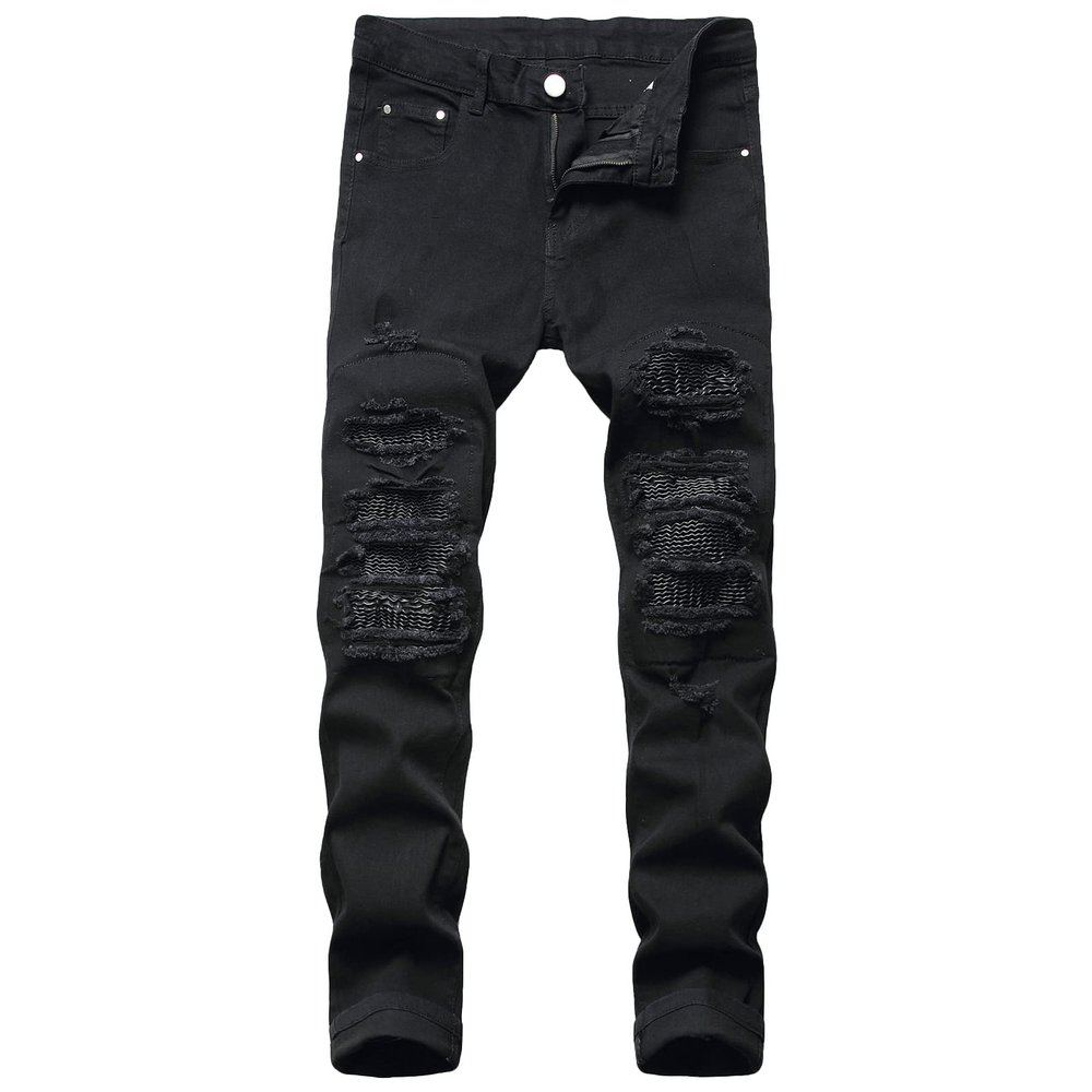 Maiyifu-GJ Men's Ripped Stretch Skinny Jeans Slim Fit Hip Hop Distressed Denim Pants Vintage Destroyed Zipper Jean Trousers (Black,40)