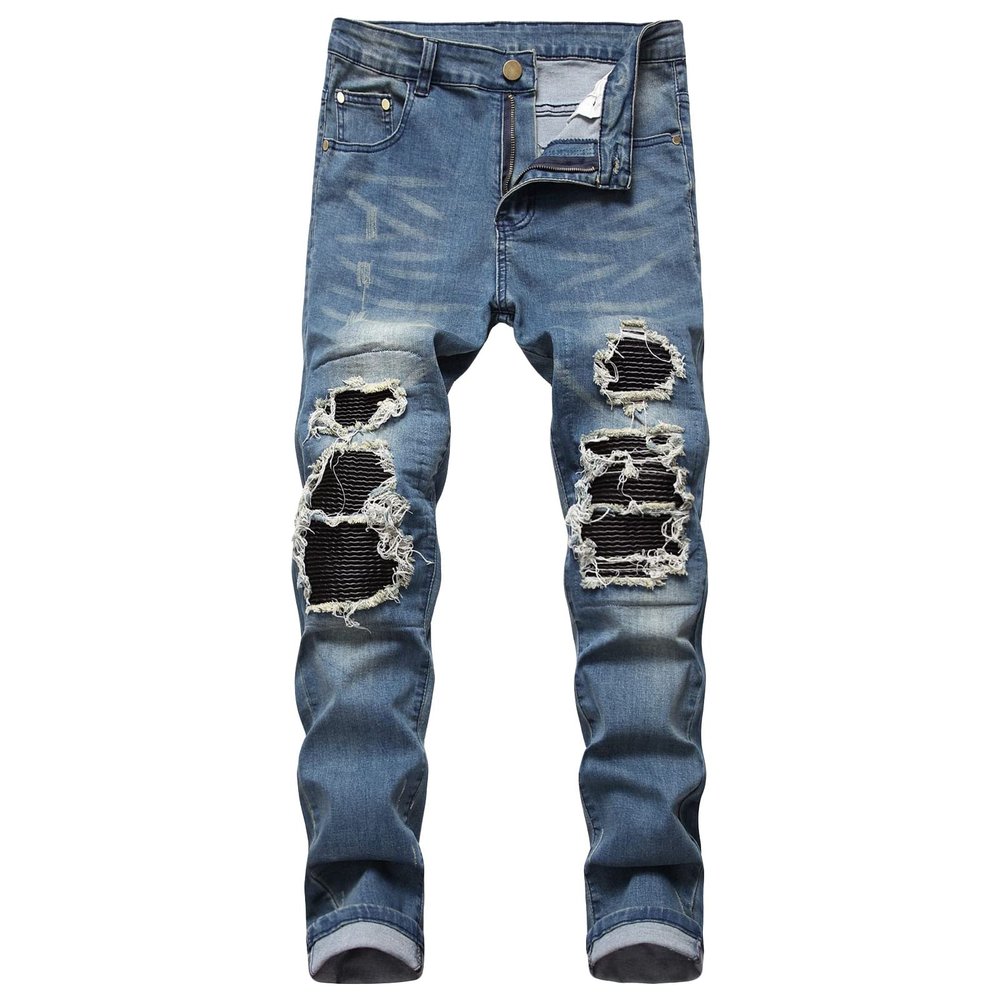 Men's Ripped Stretch Skinny Jeans Slim Fit Hip Hop Distressed Denim Pants Vintage Destroyed Zipper Jean Trousers (Blue,33)