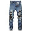 Men's Ripped Stretch Skinny Jeans Slim Fit Hip Hop Distressed Denim Pants Vintage Destroyed Zipper Jean Trousers (Blue,33) view 1