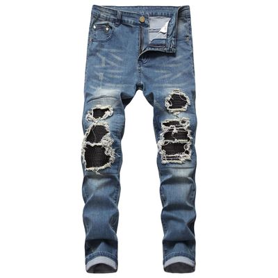 Men's Ripped Stretch Skinny Jeans Slim Fit Hip Hop Distressed Denim Pants Vintage Destroyed Zipper Jean Trousers (Blue,31)
