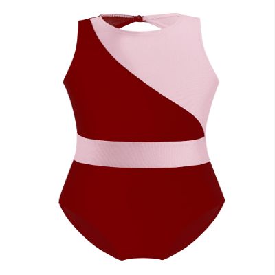 Agoky Color Block Gymnastics Leotard for Girls Keyhole Back Ballet Dance Unitard Bodysuit Fitness Outfit Jumpsuit Dancewear Burgundy&Pink 4 Years