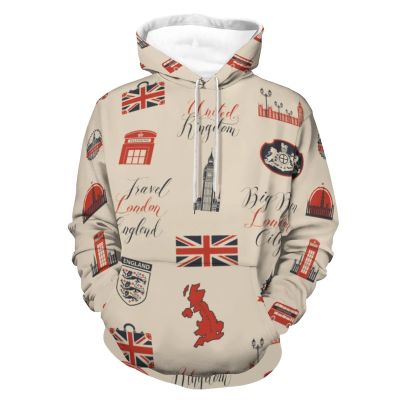 UK and London Theme with Inscriptions Unisex Hoodie Long Sleeve Drawstring Pullover Printed Hooded Sweatshirt with Pockets 4XL