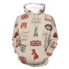 UK and London Theme with Inscriptions Unisex Hoodie Long Sleeve Drawstring Pullover Printed Hooded Sweatshirt with Pockets 4XL view 1