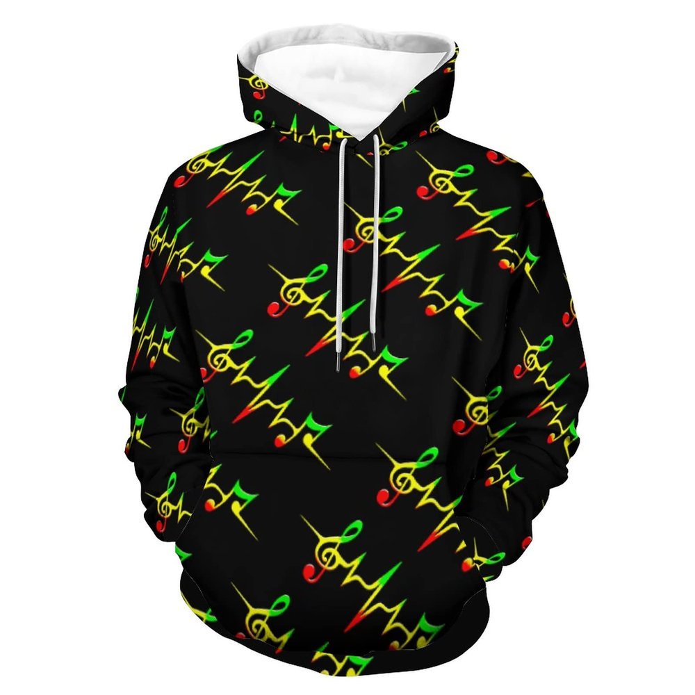 Reggae Music Pulse Heartbeat Unisex Hoodie Long Sleeve Drawstring Pullover Printed Hooded Sweatshirt with Pockets 4XL