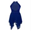Aislor Womens Asymmetrical Dance Dress Hem Mesh Lyrical Dance Costume Performance Dresses Navy_Blue X-Large view 4