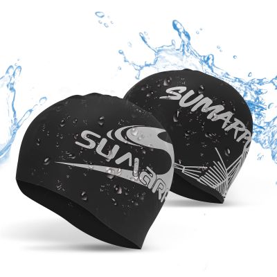 SUMARPO Silicone Swim Cap, Waterproof and Comfortable, Unisex for Adults and Kids, Black