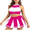 Zaldita Womens 2Pcs Cheerleading Costume Uniform Cosplay Outfits Crop Tops with Mini Pleated Skirts HotPink Small view 1