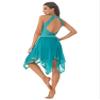 Aislor Womens Asymmetrical Dance Dress Hem Mesh Lyrical Dance Costume Performance Dresses Green Large view 3