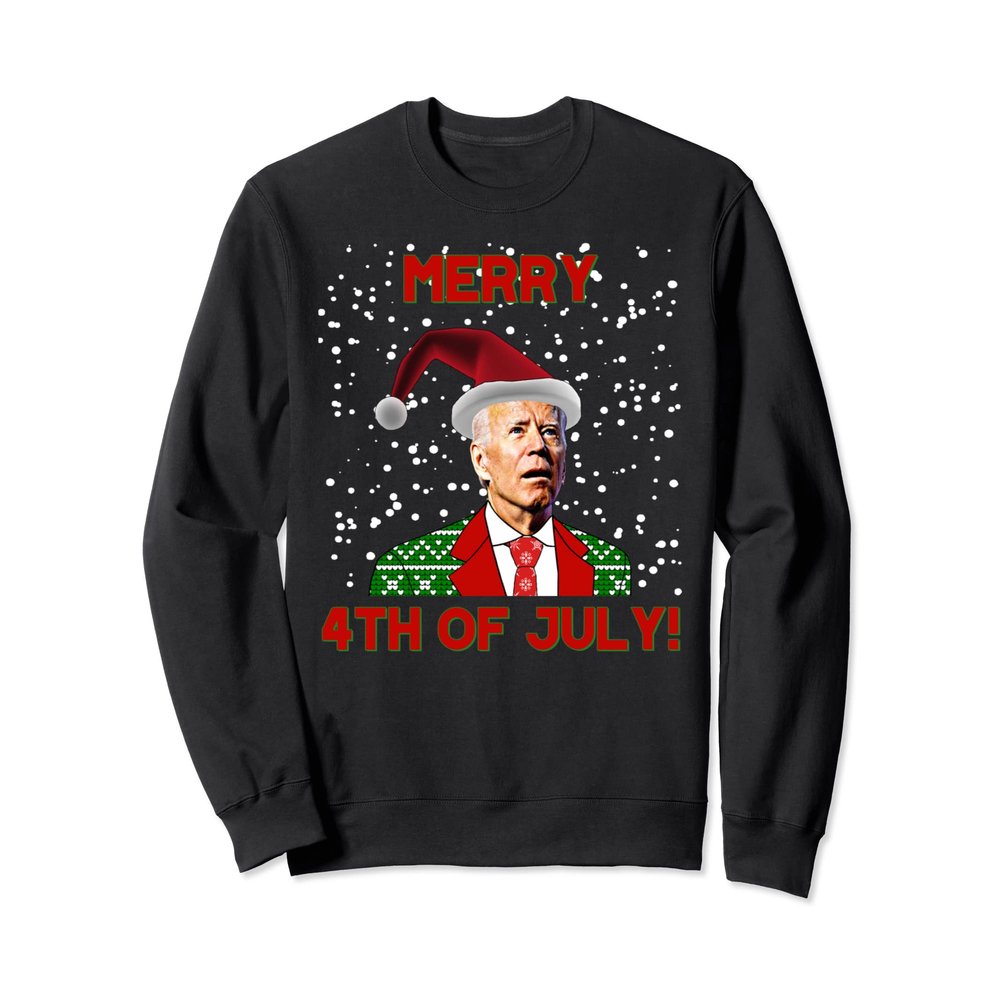 Funny Joe Biden Merry 4th Of July Confused Christmas Sweatshirt