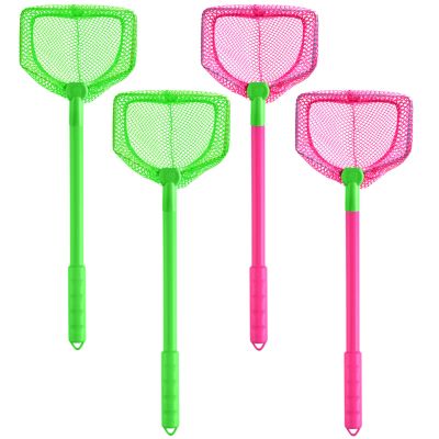 4 Pieces Fishing Net Catching Bug Fish Butterfly Nets Beach Toys for Kids Outdoor Playing (Green, Rose Red)