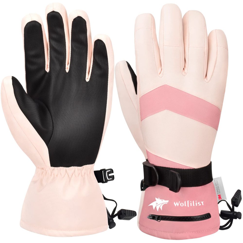 WOLFILIST Ski Gloves for Women,Waterproof Windproof 3M Thinsulate Insulated Snow Gloves,Touchscreen Winter Gloves for Skiing Snowboarding Hiking Outdoor Sports & Work (Pink,X-Large)