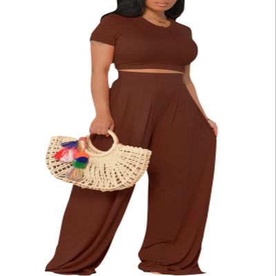 YouSexy Casual Summer 2 Piece Outfits for Women Short Sleeve Crop Top High Waist Wide Leg Pants Sets