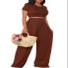 YouSexy Casual Summer 2 Piece Outfits for Women Short Sleeve Crop Top High Waist Wide Leg Pants Sets view 1