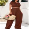YouSexy Casual Summer 2 Piece Outfits for Women Short Sleeve Crop Top High Waist Wide Leg Pants Sets view 4