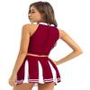 LiiYii Women's 2Pcs Cheer Leader Uniform Cosplay Role Play Outfits Crop Tops with Pleated Skirts WineRed Small view 2