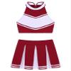 LiiYii Women's 2Pcs Cheer Leader Uniform Cosplay Role Play Outfits Crop Tops with Pleated Skirts WineRed Small view 3