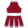 LiiYii Women's 2Pcs Cheer Leader Uniform Cosplay Role Play Outfits Crop Tops with Pleated Skirts WineRed Small view 4