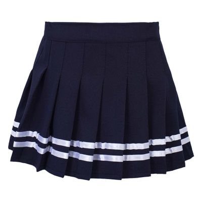 Jhaoyu Girls Pleated Skirt Elastic Waist Plaid A-line Skirts with Lining Shorts School Uniform Dark Blue&White 15-16 Years