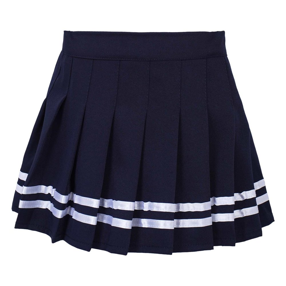 Jhaoyu Girls Pleated Skirt Elastic Waist Plaid A-line Skirts with Lining Shorts School Uniform Dark Blue&White 15-16 Years