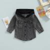 GOOCHEER Toddler Kids Baby Boy Girl Denim Jacket Long Sleeve Button Down Hooded Jean Jacket Fall Spring Coat Outerwear (Hooded Black, 3-4T) view 3