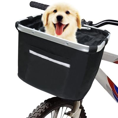 URBEST Bike Basket Pets Cat Dog Folding Carrier,Removable Bicycle Handlebar Front Basket, Quick Release and Easy to Install,Detachable Cycling Bag (Black Upgrade)