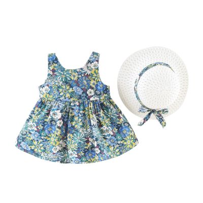 Baby Girls Spaghetti Strap Dress Summer Floral Printed Dresses Summer Holiday Dress A Line Swing (Blue, 2-3 Years)