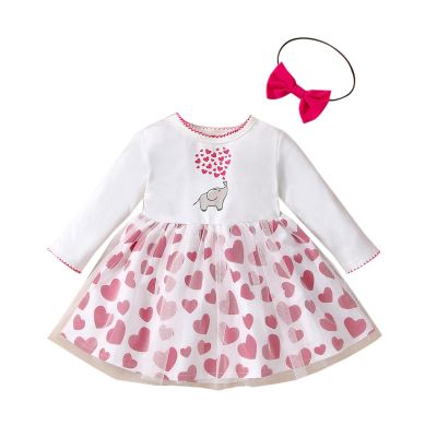 Baby Tulle Printed Valentine's Day Princess Party Toddler Cartoon Girls Heart Flower Outfits for Baby (White, 3 Years)