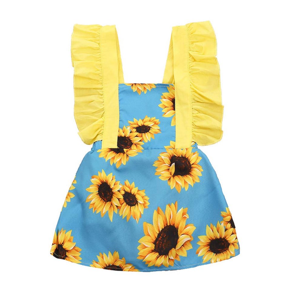 AnFeng Girls Sleeveless Dress Pleated Casual Swing Dresses Loose T-Shirt Dress Tutu Dresses Outfits (Yellow, 18-24 Months)