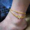 14k Gold Plated Butterfly Cubic Zirconia Dainty Link Anklet Beads Double Layered Bracelets Butterfly Anklet for Women Boho Beach Jewelry Gifts-Gold&Silver view 2