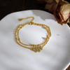 14k Gold Plated Butterfly Cubic Zirconia Dainty Link Anklet Beads Double Layered Bracelets Butterfly Anklet for Women Boho Beach Jewelry Gifts-Gold&Silver view 3