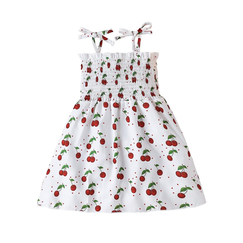 AnFeng Girls Spaghetti Strap Dress Pleated Casual Swing Dresses Summer Holiday Dress Tutu Dresses Outfits (White, 5 Year)