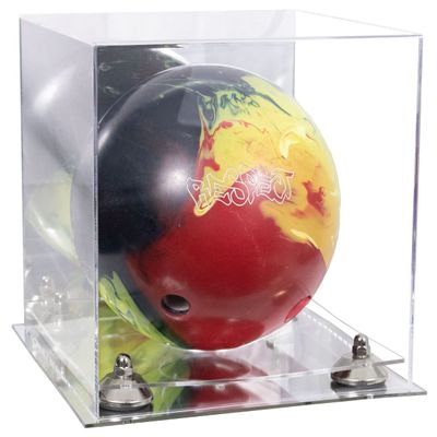 Better Display Cases Acrylic Bowling Ball Display Case with Mirror Case, Silver Risers and Mirror Base (B33/A028)
