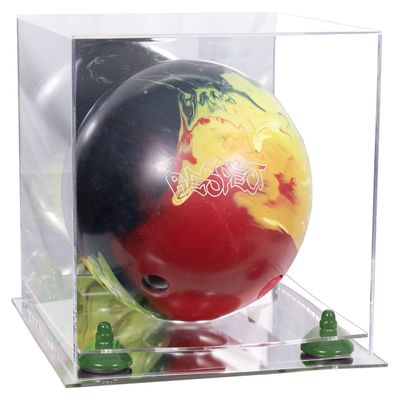 Better Display Cases Acrylic Bowling Ball Display Case with Mirror Case, Green Risers and Mirror Base (B33/A028)