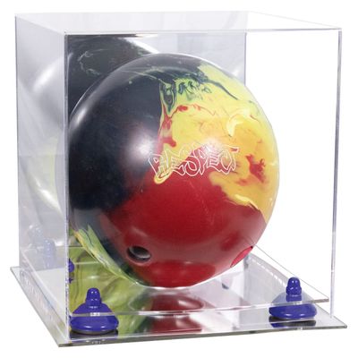 Better Display Cases Acrylic Bowling Ball Display Case with Mirror Case, Navy Blue Risers and Mirror Base (B33/A028)