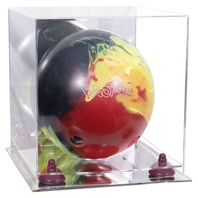 Better Display Cases Acrylic Bowling Ball Display Case with Mirror Case, Purple Risers and Mirror Base (B33/A028)